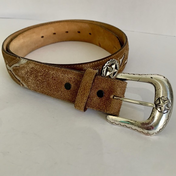 Justin Western Leather Belt Size 36 Brown Concho Star Inlay Cowboy 90's Western - Picture 2 of 16